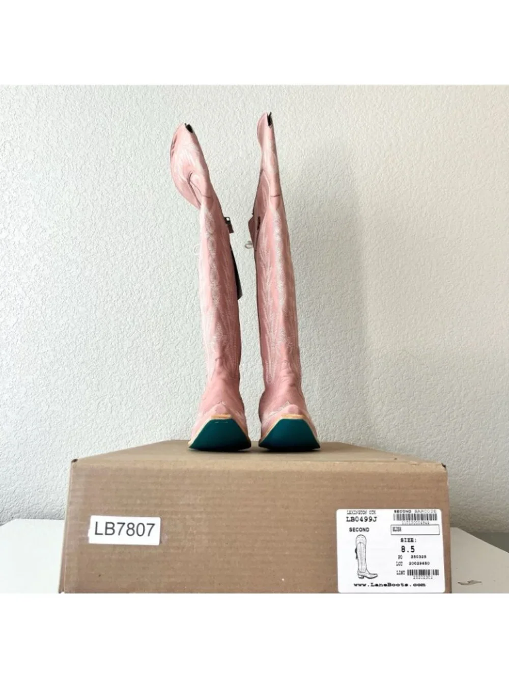 Lane LEXINGTON Over the Knee Womens Cowboy Boots Pink Western Snip Toe Tall 8.5